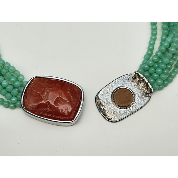 Vintage Signed GIVENCHY Faux Jade Green Resin Multi Strand Bead Choker Necklace - Picture 10 of 13